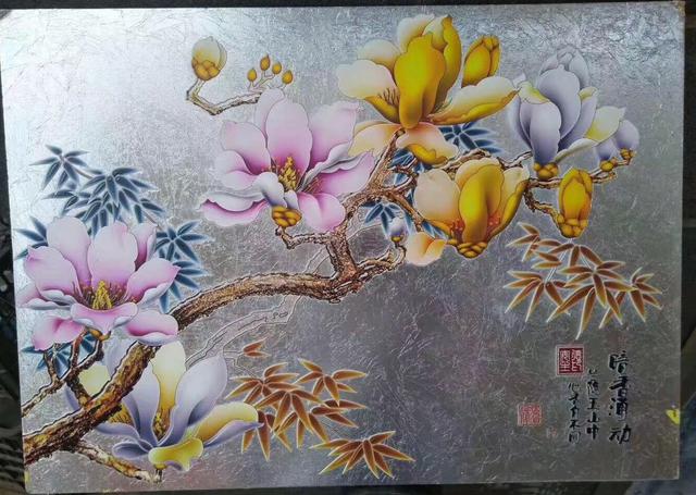 銀箔，銀底彩繪